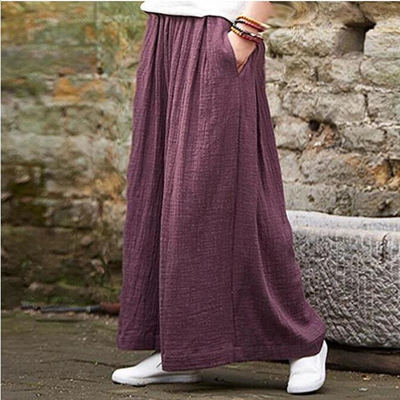 Spring Fashion cotton Wide Leg Pants plus size Female Loose Casual cotton linen Pants Trouser Autunm vintage long pants 240829