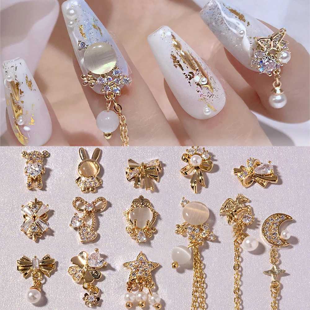 3D Bow Flower Crystal Pendant Chain Nail Art Decoration Metal Zircon Nail Art Jewelry Nail Accessories Charm Hand Tools W240829