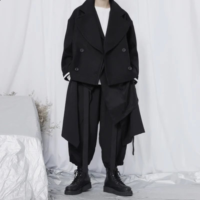 Mens wool coat mens short coat Japanese style loose double-layer wool coat trend 240829