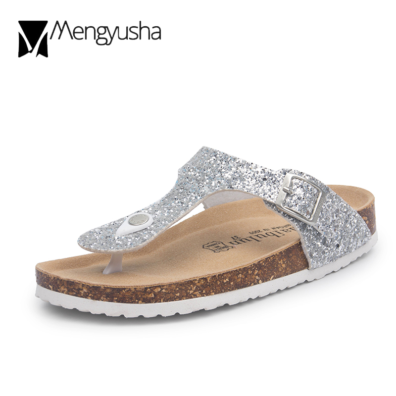 2025 new black/sier cork glitter women summer sequined beach slipper flip ps sandals shoes flat with plus size 45 c464