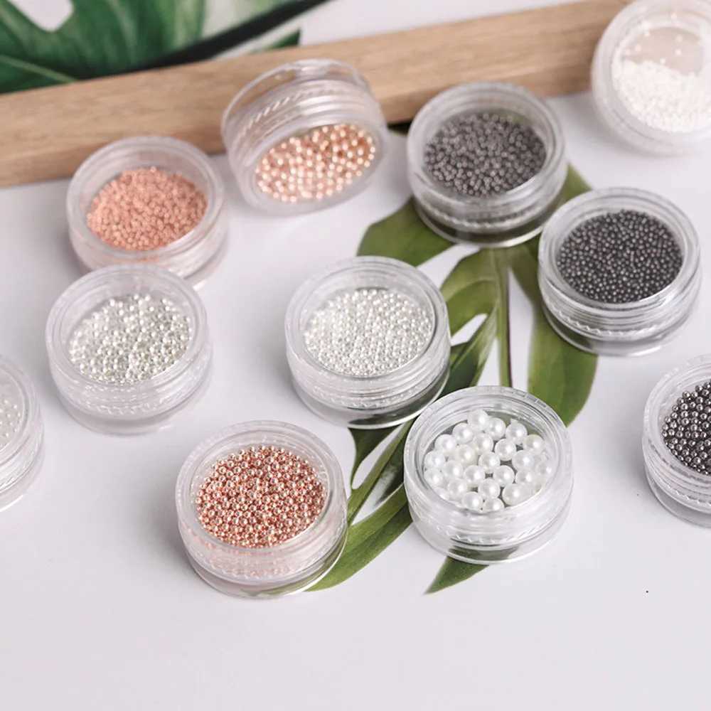1 can of 1/1.5/2/3mm nail art metal beads rose gold/silver/black/white stainless steel balls small micro caviar decorative nail beads W240829