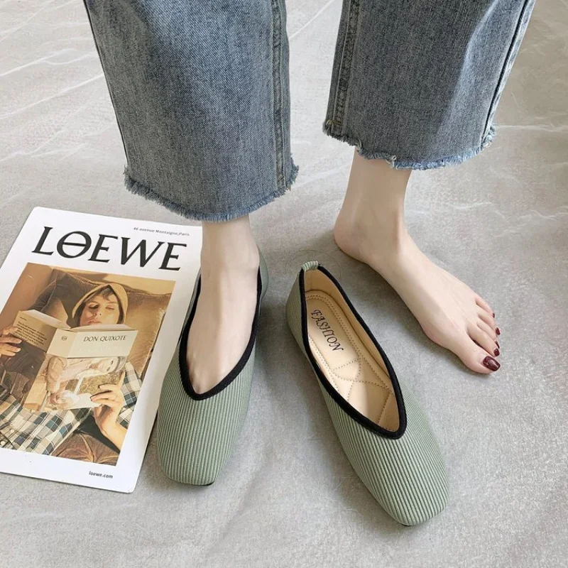 Cotton Linen Fabric Flats Yellow Ballet Women Loafers Slip hot on New Flat Heel Mule Shoes