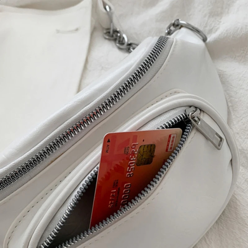 Unisex PU Leather Sling Bag Casual Shoulder Bags Chain Chest Pouch Outdoor Sport Crossbody Satchel Waist Pack 240830Z