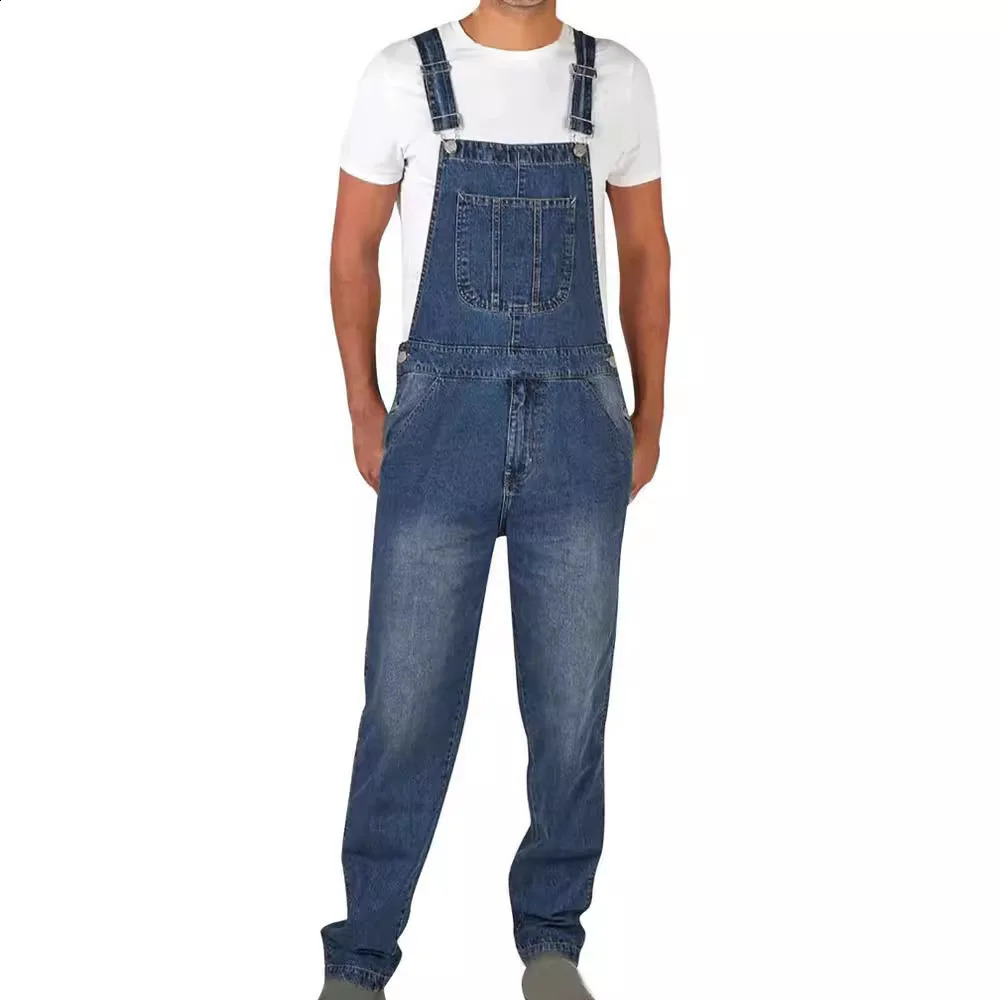 2024 Mens Jeans Overalls Men Pockets Slim Long Denim Pants Cotton Splice Straight Rompers Summer Plus Size 240826Z
