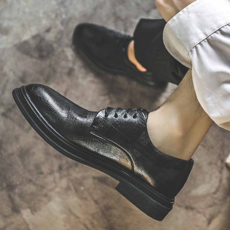 Men Shoe Leather Shoes Breathable Business Attire Pointed Casual Leather Shoes British Black with Suit Youth Trend Wedding Shoes