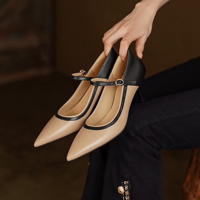 2025 new Spring 2023 Pumps Pointed Toe Thin Heel for Sheep Suede High Women Stiletto Heels Buckle Handmade Shoes bca9 s