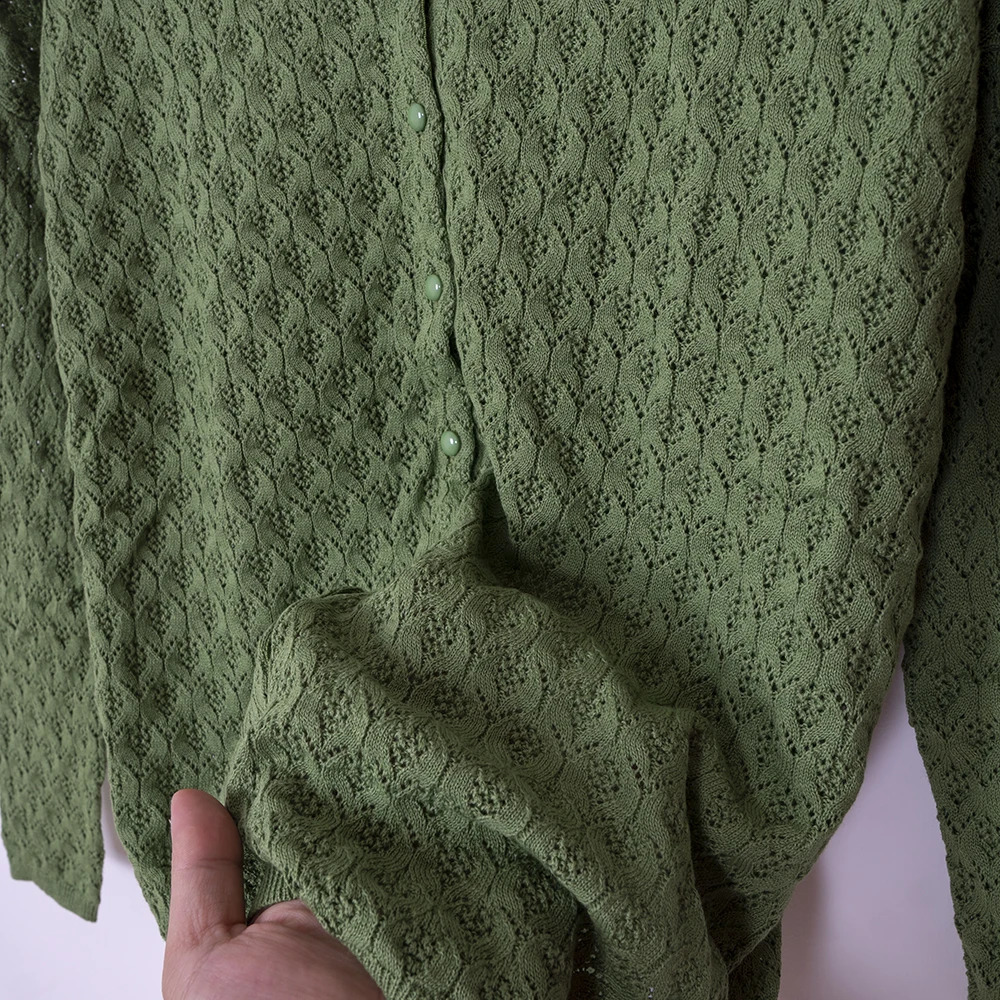 ZESSAM Solid Color Jacquard Knit Cardigan Autumn ONeck Long Sleeve Button Hollow Out Female Sweater Casual Cozy Ladies Top 240827