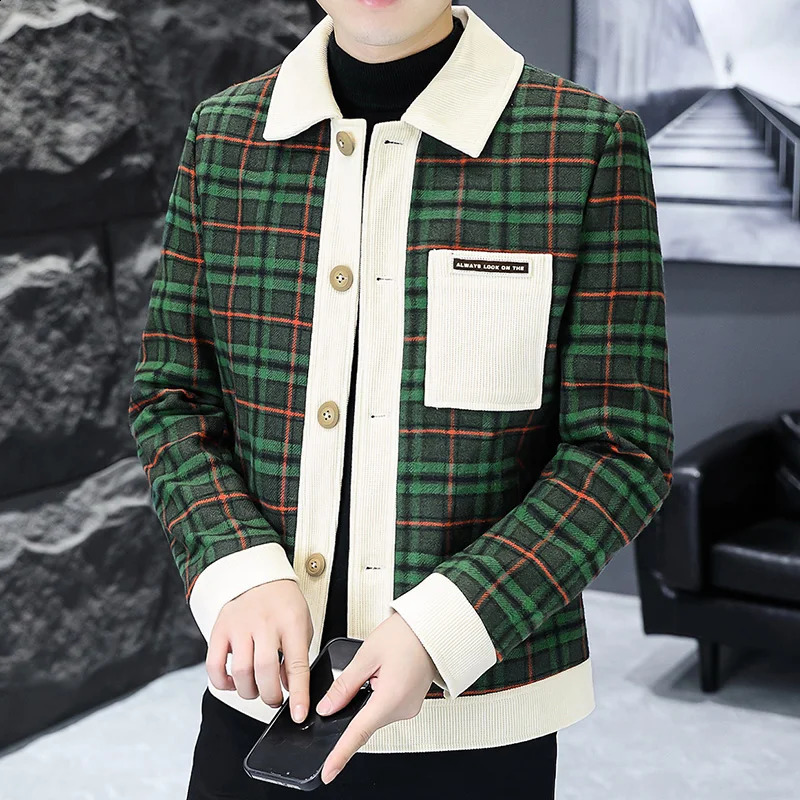 Autumn fashion mens plaid jacket long sleeved casual business jacket social streetwear social windproof jacket Jaqueta Masculina 240829