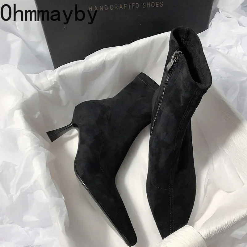 Winter Autumn Women Sock Boot Fashion Zippers Shoes Ladies Sexy Thin High Heel Short Boots 5919 s