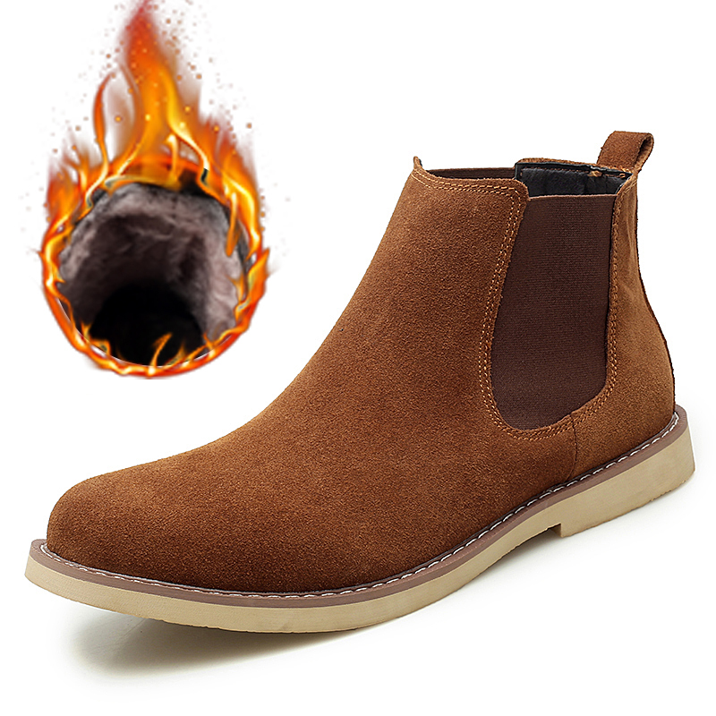 Leather Genuine Cowhide Retro Classsic Designer Men's Winter New Dress Shoes for Men Casual Ankle Snow Boots Footwear