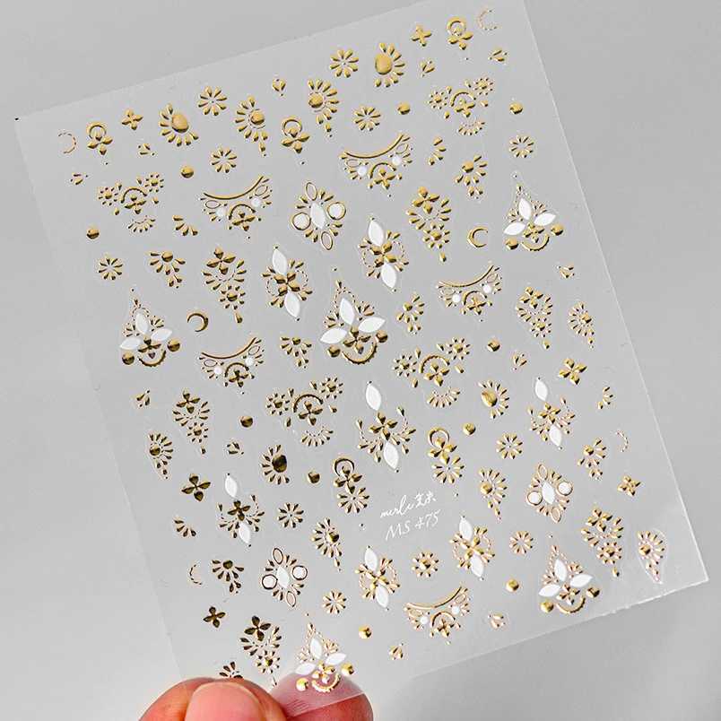 Noble Gold Totem Bohemia Pearl Rhinestone Bow Heart shaped Star Moon Butterfly 3D Self Adhesive Nail Art Stickers Handmade 5D Stickers W240829