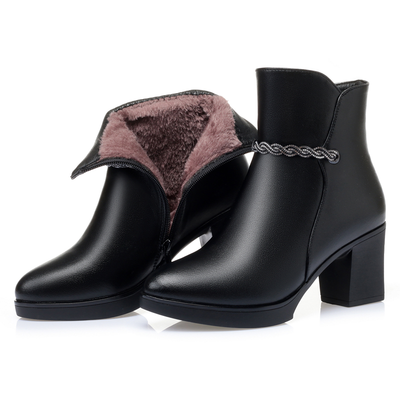 AIYUQI Women Ankle Boots Genuine Leather 2024 New Wool Ladies Winter Boots Non-slip High Heels Warm Women Snow Boots