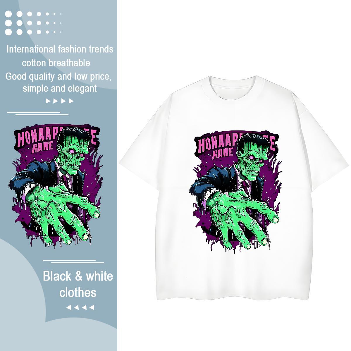 Fashion Casual T-Shirts 230g Cotton O Neck Short Sleeves Hip Hop skull Tshirt for Man Woman Loose Floral Print Polos