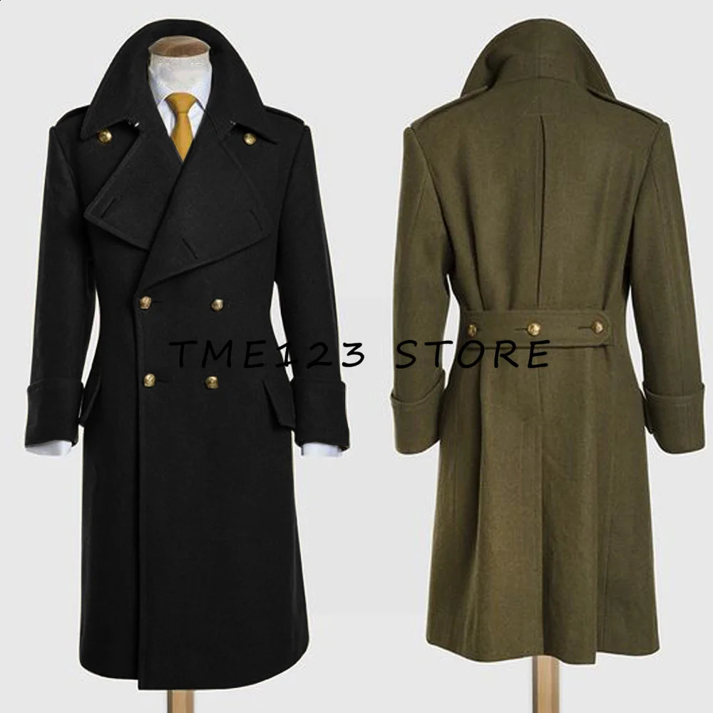 Green trench coat mens wool coat V-neck ultra-thin double-layer business casual winter coat Australian mens 240829