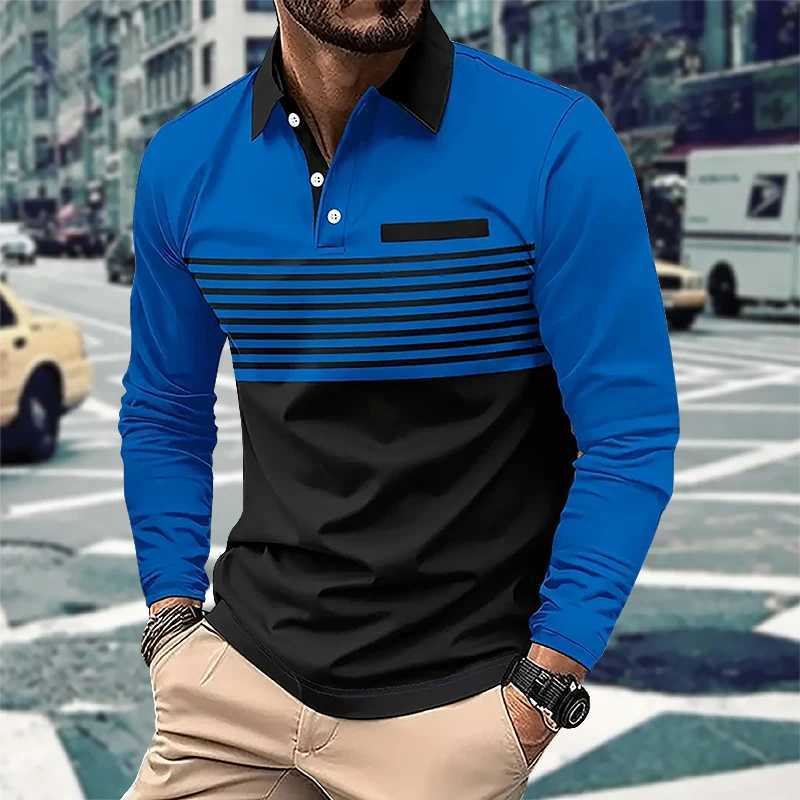 Mens Business and Leisure Long Sve T-shirt with 3D Stripe Printing for Spring and Autumn Comfortable and Breathable W241106
