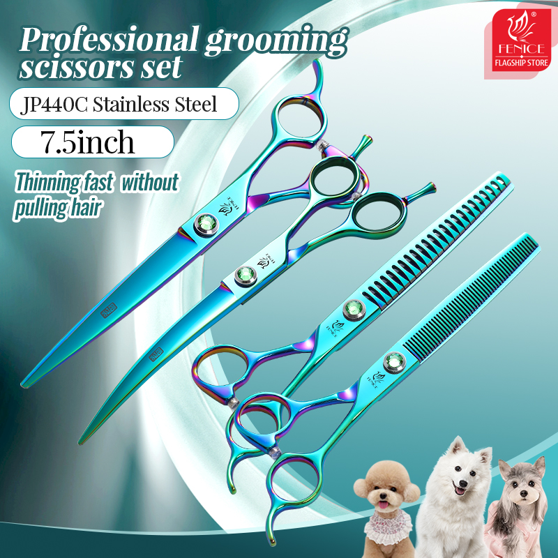 Fenice Dog Scissors Set Straight&Thinning&Curved Pet Grooming Scissors Kits Bichon Teddy Bomei Dog Grooming Shears Set Tool Set