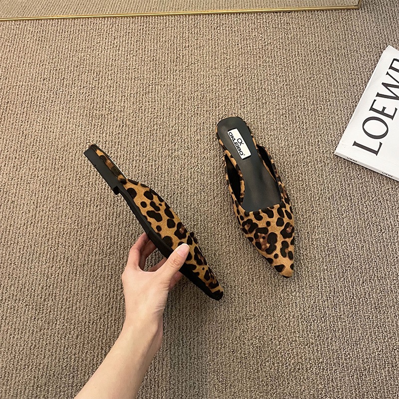 New Pointed Toe Mules Fashion Leopard Print Women Slippers Casual Women's Shoes Women Low Heels Elegant Ladies Outdoor Slide