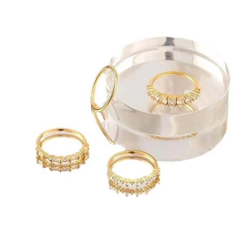 Kolmnsta 4-piece/set Exquisite 18k gold-plated zircon stacked ring used for womens engagement wedding band fashion jewelry gifts W240829