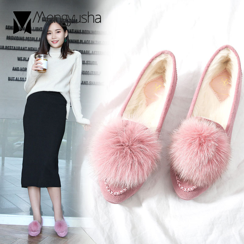 Cute pompom winter fur flat loafers women 9.5/10 espadrilles 2023 new arrival ballet flats slip on creepers comfort moccasins