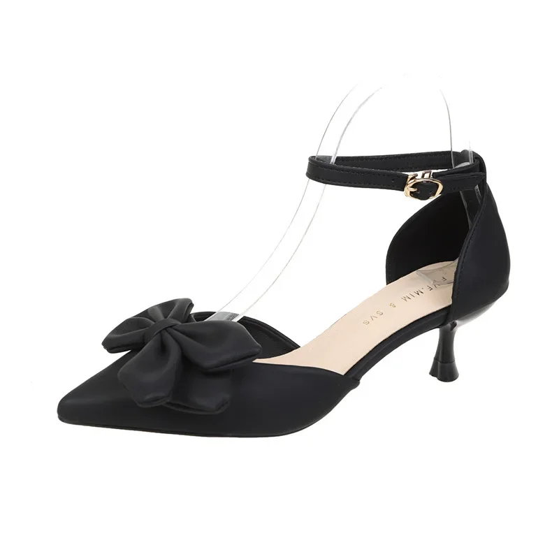 Women's New Summer Shoes Fashion 2022 New Low Heels Bow-knot Pointed Sandals Sexy Baotou Stiletto Party Light Sandalias De Mujer 3f72