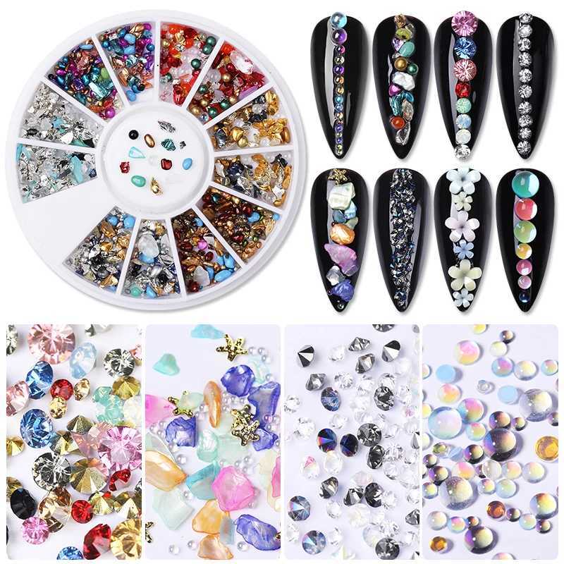 Pict You 3D Sharp Bottom Opal Nail rhinestone Sparkling Small Irregular Beads Stone Processing Nail Decoration Wheel Tool W240829