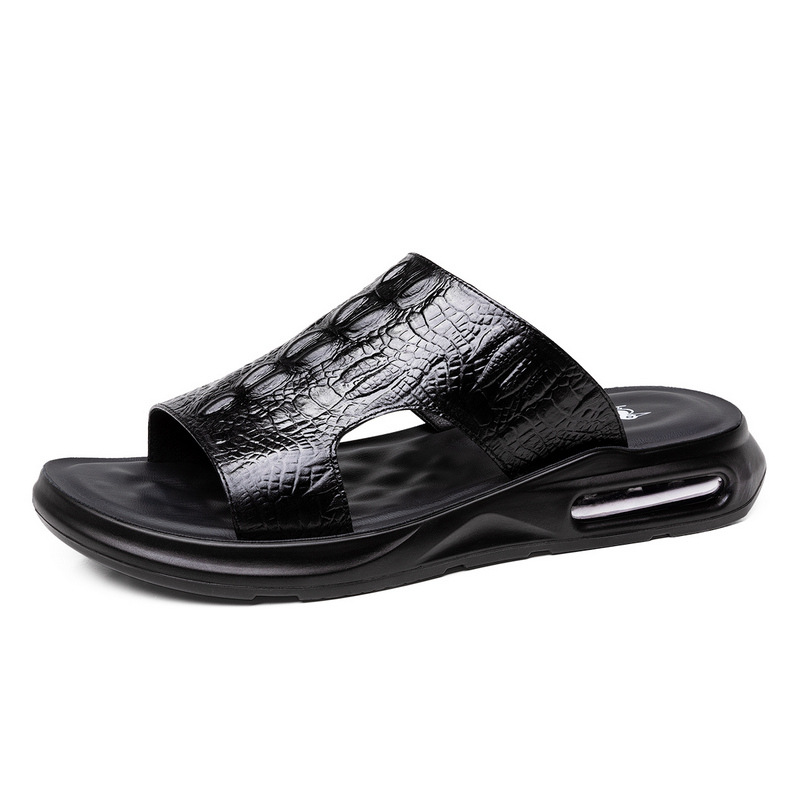 Summer New Shoes for Men Genuine Leather Sandals Crocodile Print Casual Slipper Air Cushion Flip Flops Cool Beach Shoes