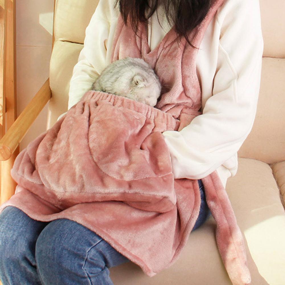 Pet Apron Carrier Cat Carrier Apron Super Soft Adjustable Double Pocket Reinforced Edges Neat Stitches Keep Warm Flannel Hands-f