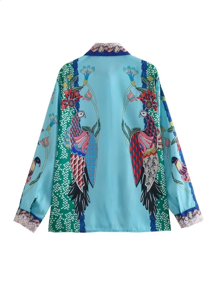 Womens European And American Style Retro Loose Positioning Printed Shirt High Waist Slim Straight Pants Twopiece Set 240829