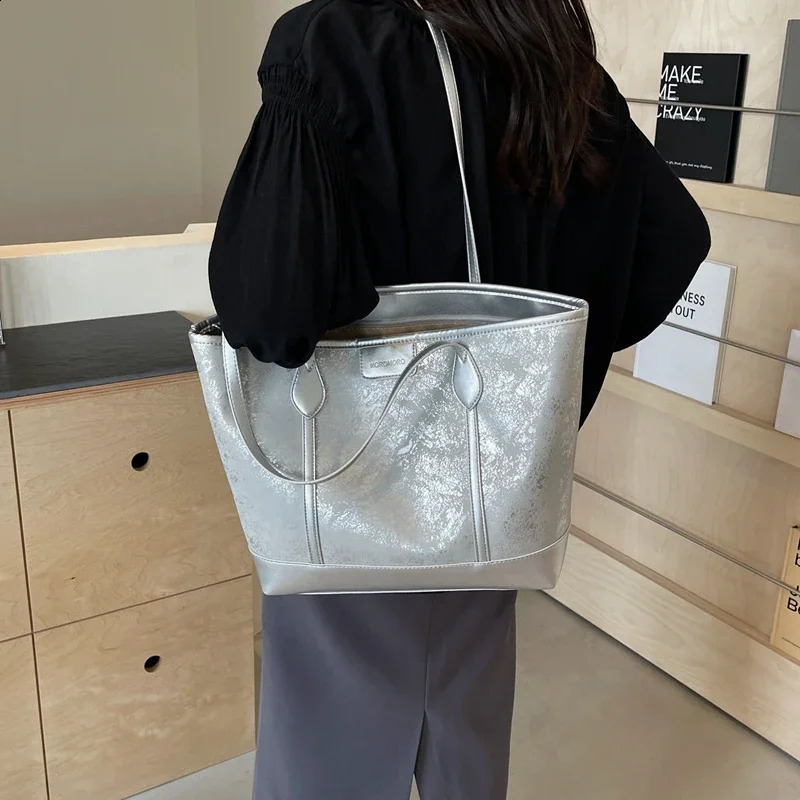 Solid Color Light PU Womens Fashion High Quality Shoulder Large Capacity Tote Bag 240830 3640 - view 4