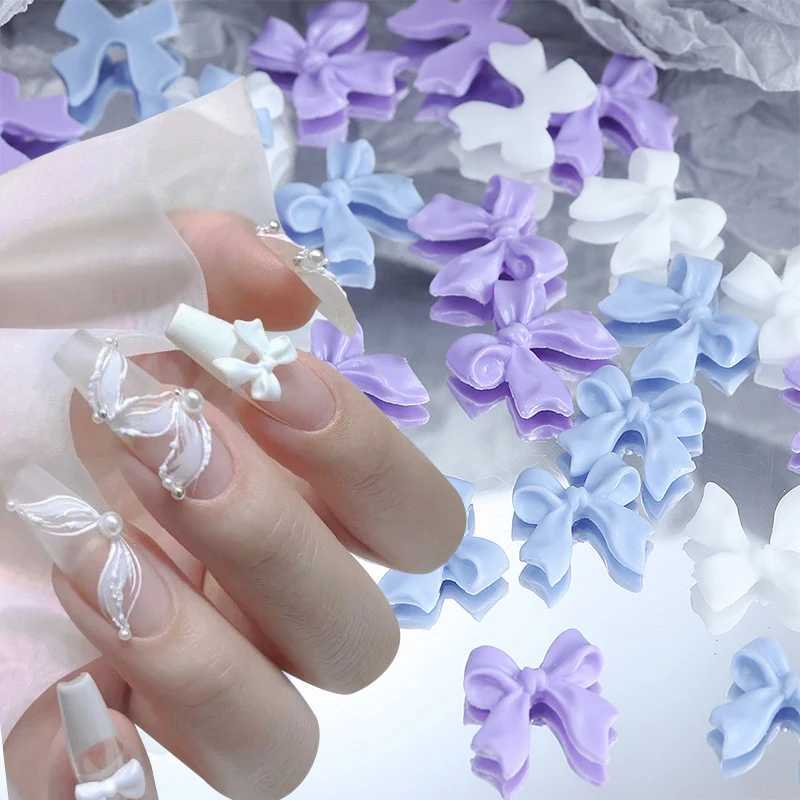 50 pieces of pink and white ribbon bow nails charming Korean red nails artistic tie decorations Kawaii accessories handmade design supplies W240829