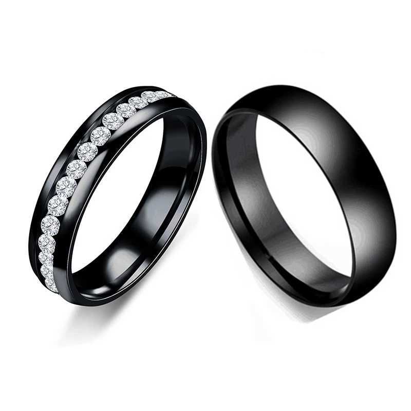 Romantic CZ Stone Couple Wedding Ring Mens Black Stainless Steel Band Engagement Jewelry Gifts W241205