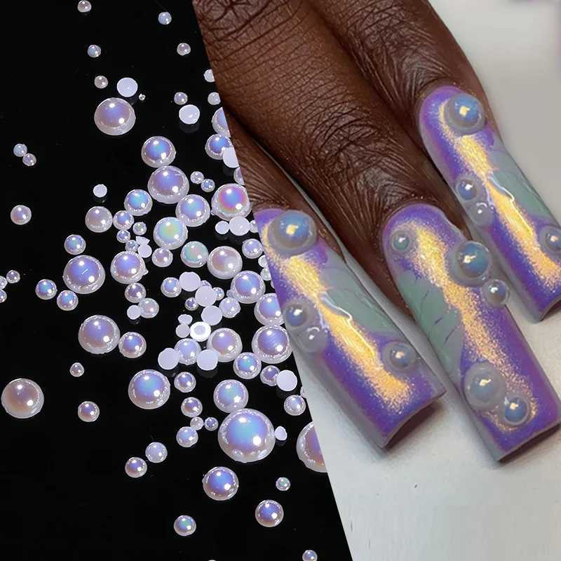 1 bag of resin heart-shaped moon pearl nail art decoration flat back pearl white mixed size 3D nail charm handmade nail accessories W240829