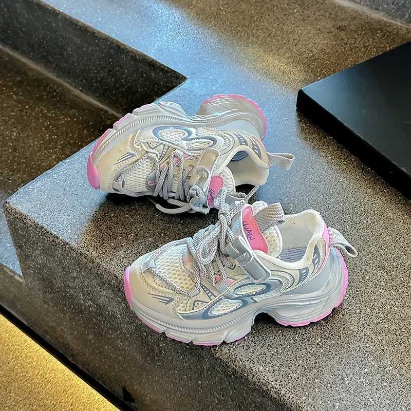 Kids Sneakers for Girls Chunky Childrens School Basketball Shoes Mesh Breathable Boys Fashion Causal Sports Shoes Hook LoopXJ250311