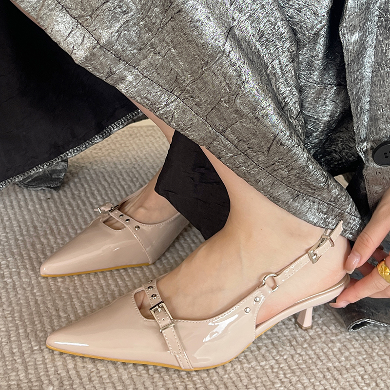 Pointed Toe Heels Shoes Luxury Women Footwear Shallow Fashion Buckle Ladies High Heels Shoes Female Slides Sandals