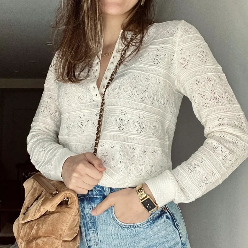 ZESSAM Solid Graphic Print Women Shirt ONeck Long Sleeve Button Hollow Out Pullover Vintage Classic Casual Lady Top 240827