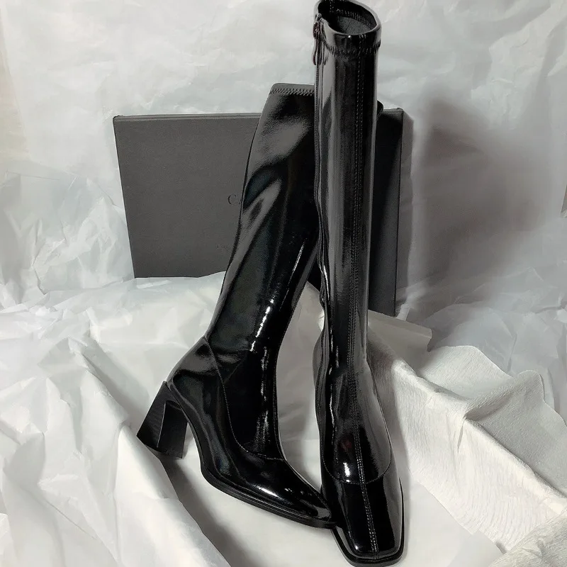 Winter Heel Knee Boots Women Fashion Square Toe Long Knight Bootties Ladies High Quality Shoes