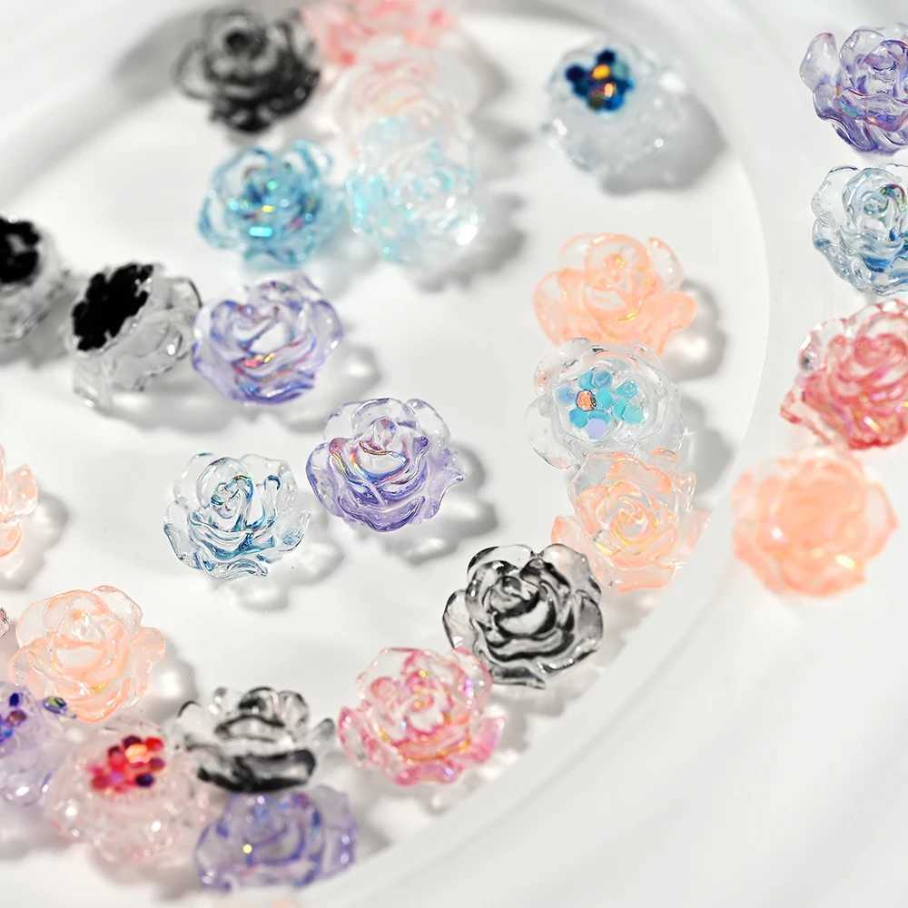 100 pieces of resin sparkling rose flat back flower rhinestone gemstone aramid camellia jewelry wedding decoration decal craft DIY nail art* W240829