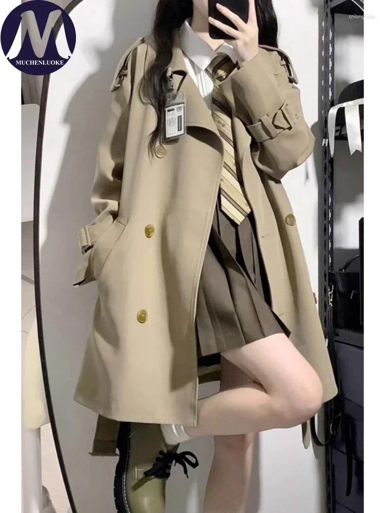 Women's Trench Coats Coat 2024 Spring Autumn Korean Fashion Long Sleeve Belt Mid Length Casual Loose Lace Up Women Jackets