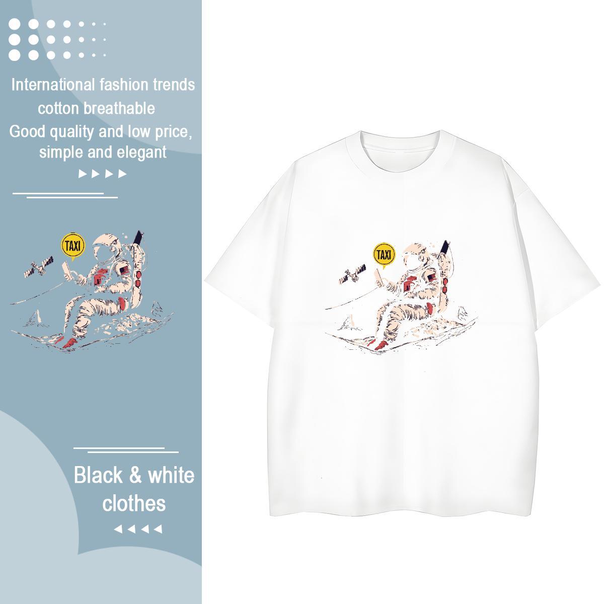 Popular Couples T Shirts 100% Cotton 230g cosmonaut Beach Women T Shirts O-Neck Short Sleeve Plus Size Custom Tees Shirts