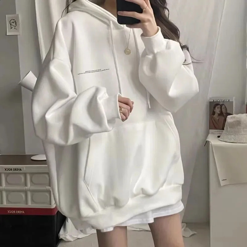 100% pure cotton letter printed loose sportswear for womens autumn Korean style oversized lazy casual hoodie Harajuku fully matched street clothing 24