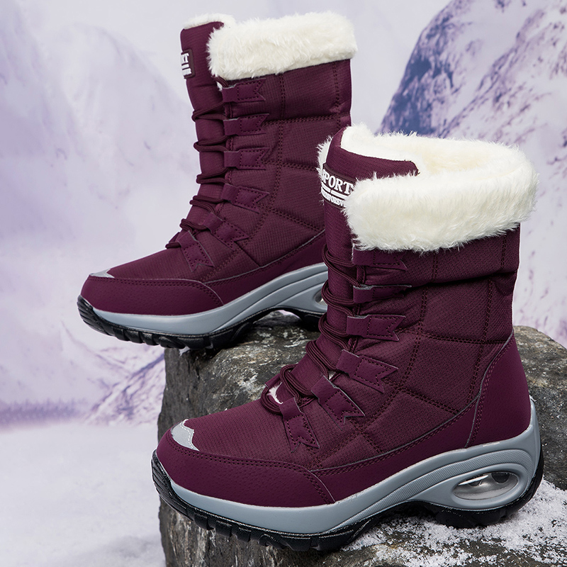 Women's winter warm snow boots, high top cotton shoes, white hot plush inner ing, women's outdoor shoes anti slip hiking