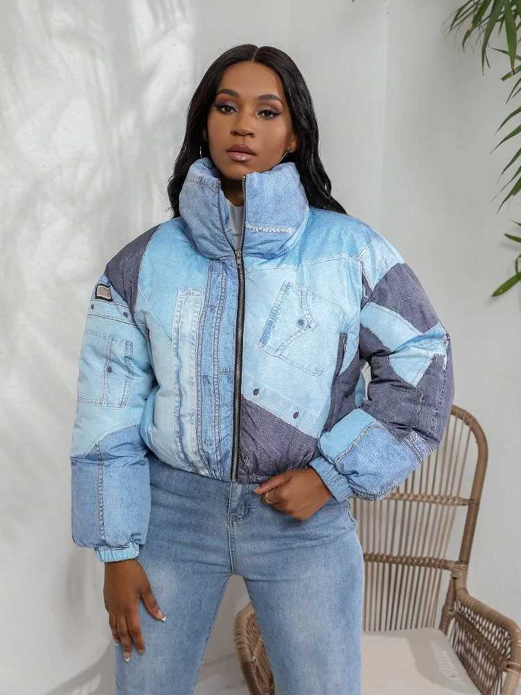 Women's Down Parkas JRRY casual womens jacket lapel zipper denim jacket high stripe velvet coat Y241019R6YH