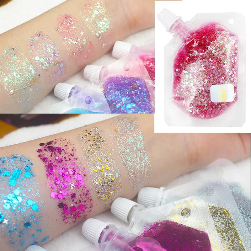 40ML face jewelry eye shadow shimmer pigment body face glitter sequins gel eye cream glitter skin holiday cosmetics glitter 240829