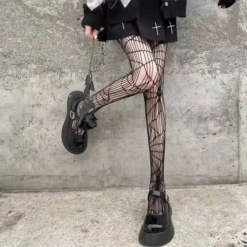 Socks Hosiery Gothic Dark Girls Skull Hollowed Out Tights Punk Women Sexy Fishnet Black Stockings Goth Lolita Nylon Spider Web Mesh Pantyhose Y2408330