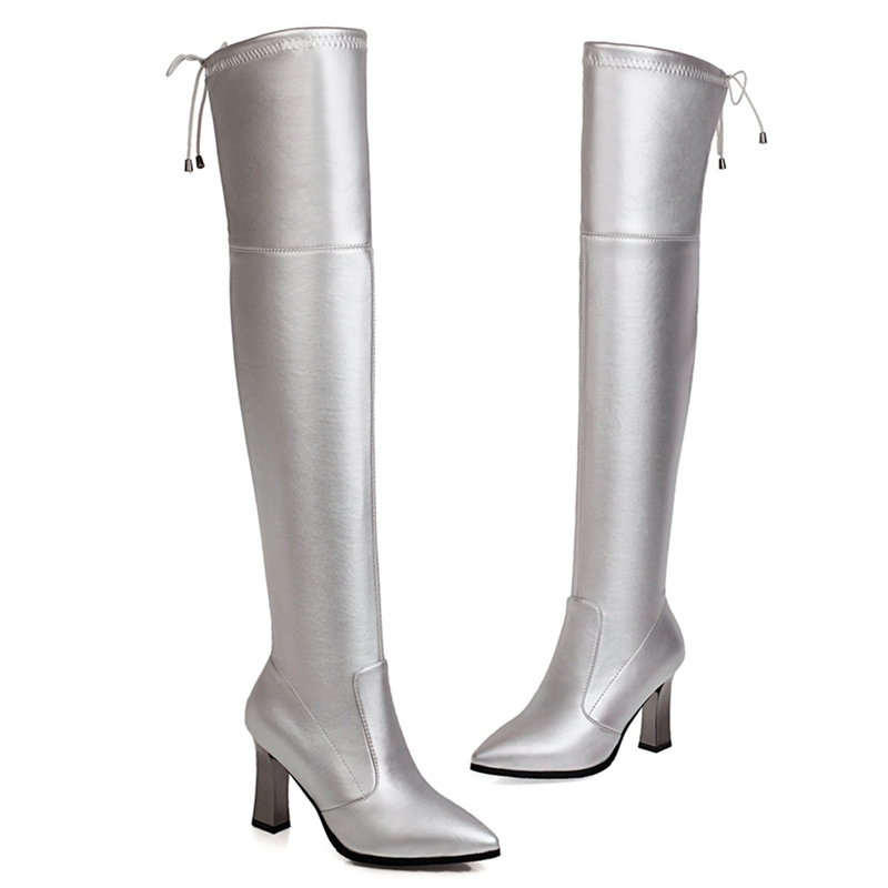 Thigh Elastic High Boots Women Shoes Sexy Slim Long Over the Knee Boot Female Fashion Brown Sier Black Winter Shoe Big Size 45 1607