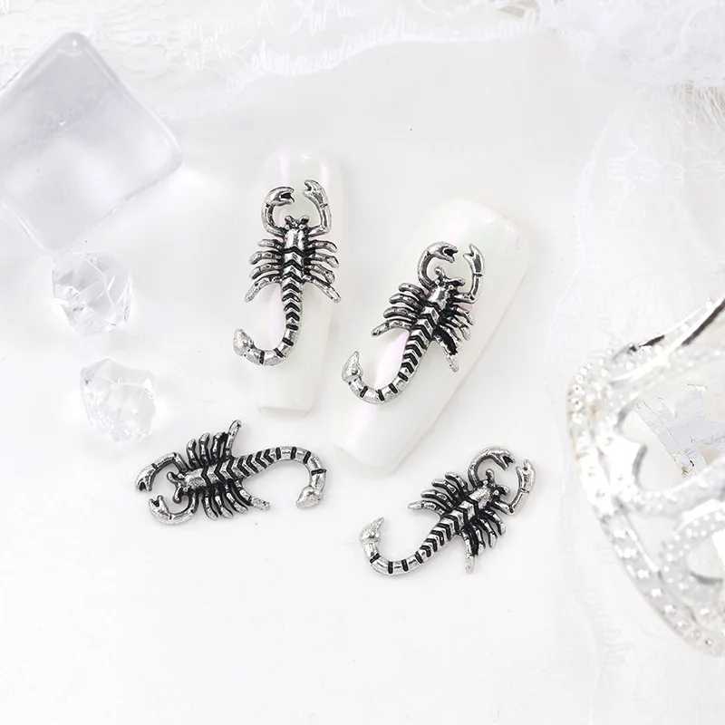 10 pieces of luxurious scorpion alloy nail charm gold retro silver nail supplies jewelry 3D punk 10 * 19mm scorpion handmade accessories W240829