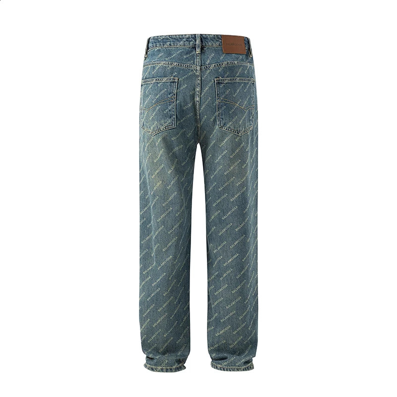 Hip hop fashion letter printing mens jeans couple loose straight style personalized young Korean pants mens clothing 240829
