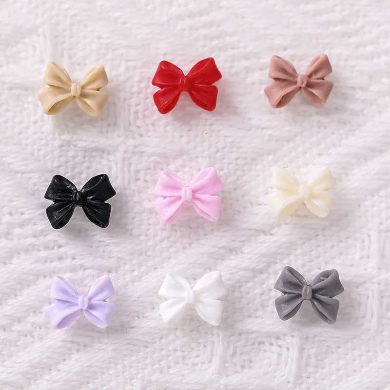 50/100 pieces of pink and white Kawaii bow nail charm 3D resin bow knot flat back nail gemstone 8 * 10mm nail art rhinestone jewelry #Bowtie W240829