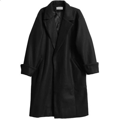 Mens long sleeved wool coat spring/summer style mens long knee coat buttonless loose wool coat mens 240829