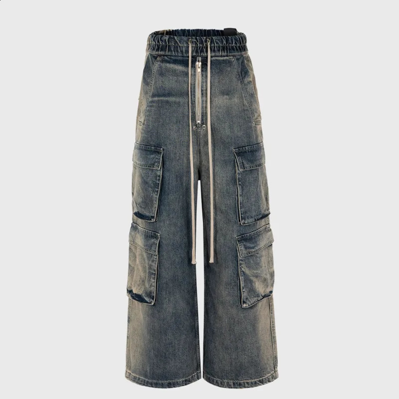 PFNW Men Jeans High Street Mens Wear Straight Loose Wide Leg Multi-pocket Elastic Waist Personalized Male Denim Pants 12Z4419 240829